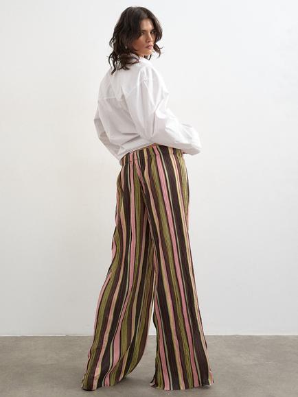 Topshop Drawstring Waist Wide Leg Striped Crinkle Trousers, Multi - view 2, Multi