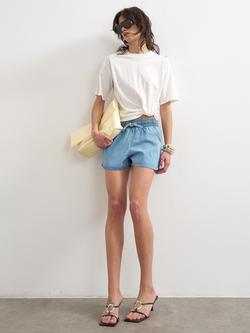 Topshop Drawstring Waist Denim Mini Runner Shorts, Bleach, Bleach