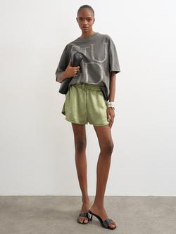 Topshop Deep Waistband Satin Runner Shorts, Green, Green