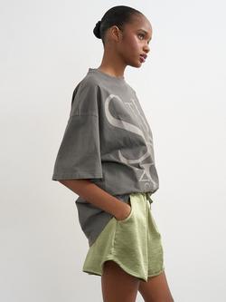 Topshop Deep Waistband Satin Runner Shorts, Green - view 2, Green