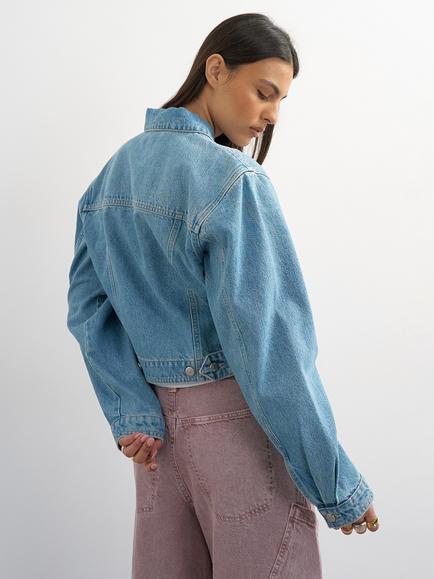 Topshop Cropped Denim Jacket, Light Blue - view 2, Light Blue
