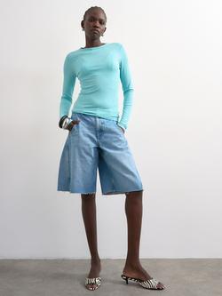Topshop Barrel Leg Jorts, Mid Blue, Mid Blue