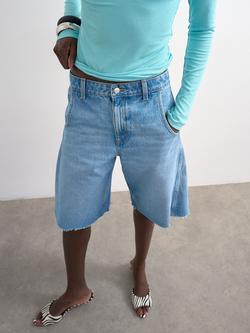Topshop Barrel Leg Jorts, Mid Blue - view 2, Mid Blue