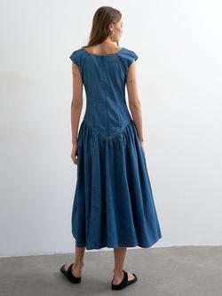 Topshop Drop Waist Denim Dress, Indigo Rinse - view 2, Indigo Rinse