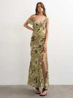 Topshop One Shoulder Floral Print Maxi Dress, Green/Multi, Green Multi