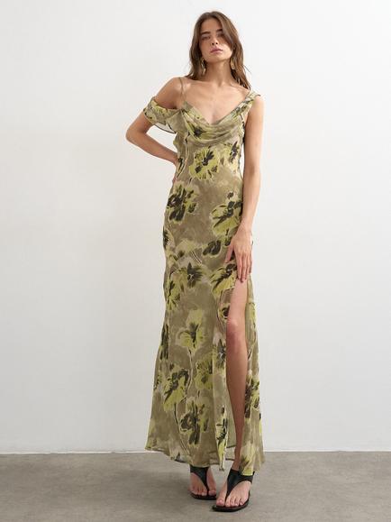 Topshop One Shoulder Floral Print Maxi Dress, Green/Multi, Green Multi