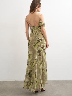 Topshop One Shoulder Floral Print Maxi Dress, Green/Multi - view 2, Green Multi