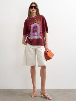 Topshop Marrakesh Oversized Cotton T-Shirt, Burgundy/Multi, Burgundy/Multi