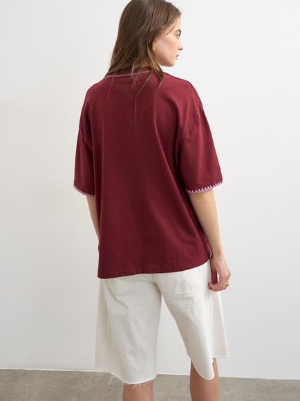 Topshop Marrakesh Oversized Cotton T-Shirt, Burgundy/Multi - view 2, Burgundy/Multi