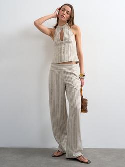 Topshop Low Rise Stripe Trousers, Beige, Beige