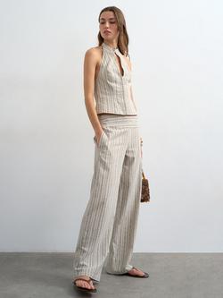 Topshop Low Rise Stripe Trousers, Beige - view 2, Beige