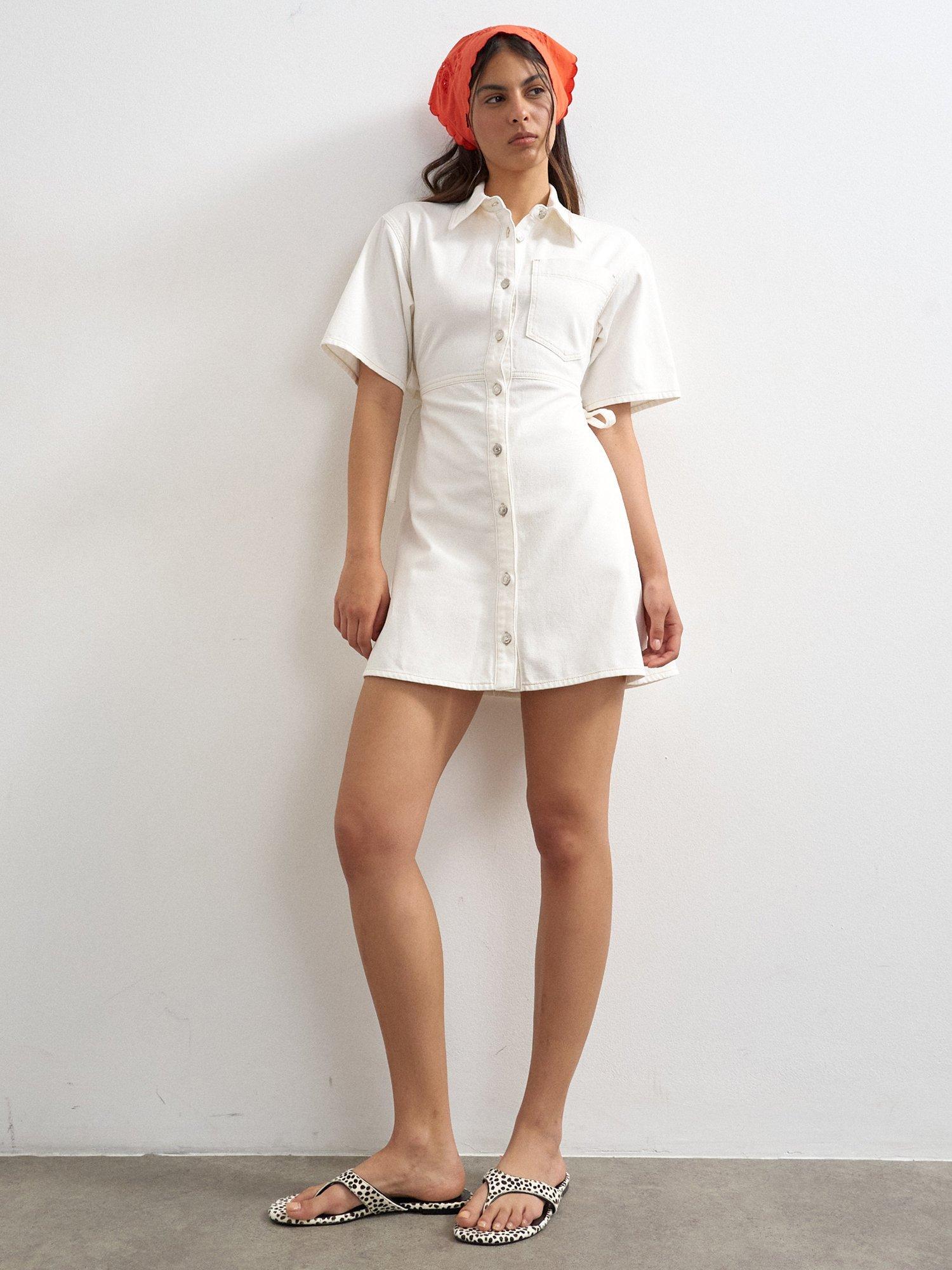 topshop white denim dress Topshop Buckle Wrap Midi Dress Women White Knee-length Dress Cotton
