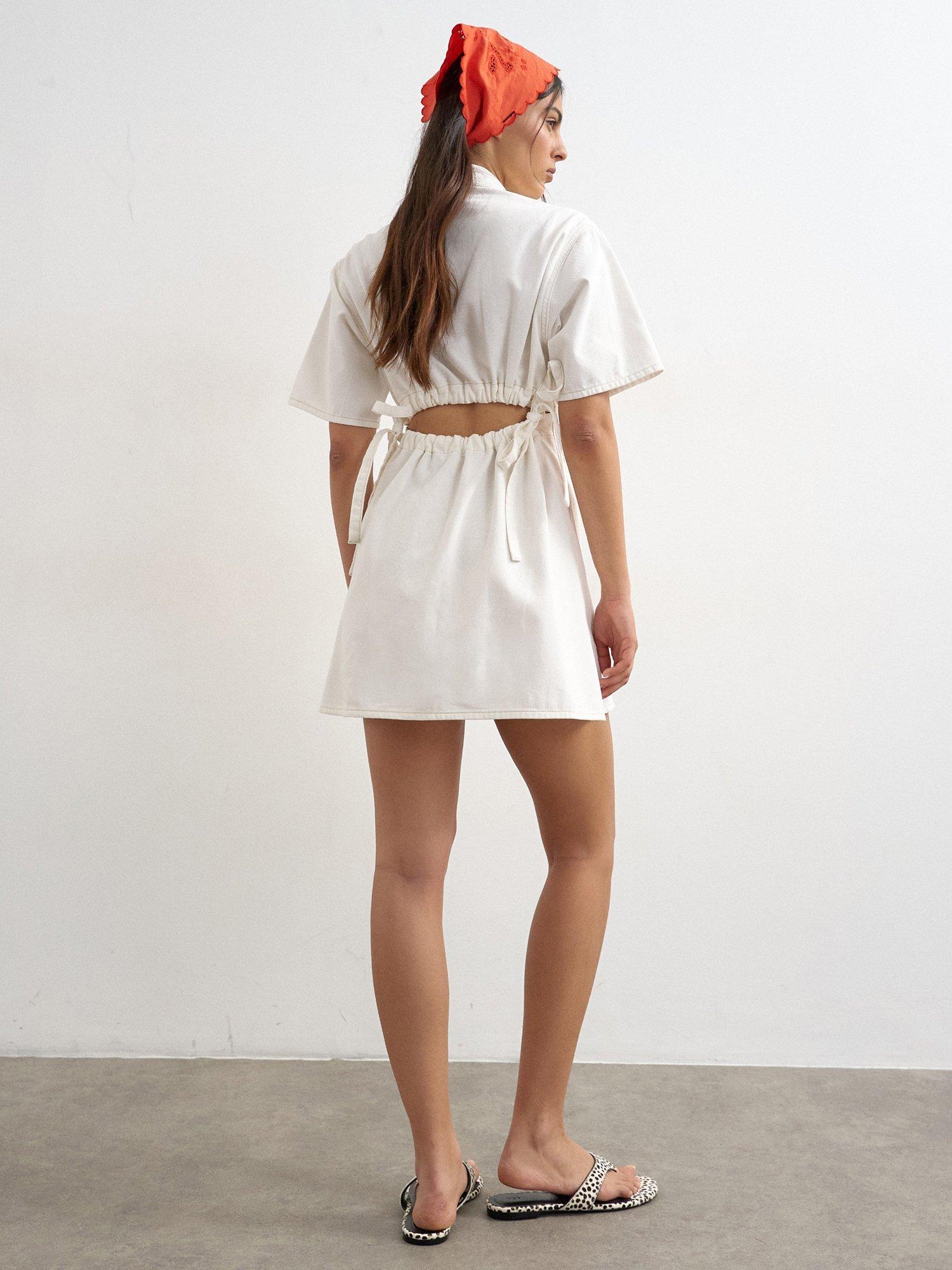 topshop white denim dress Topshop Buckle Wrap Midi Dress Women White Knee-length Dress Cotton
