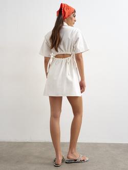 Topshop Tie Detail Short Sleeve Denim Mini Shirt Dress, White - view 2, White