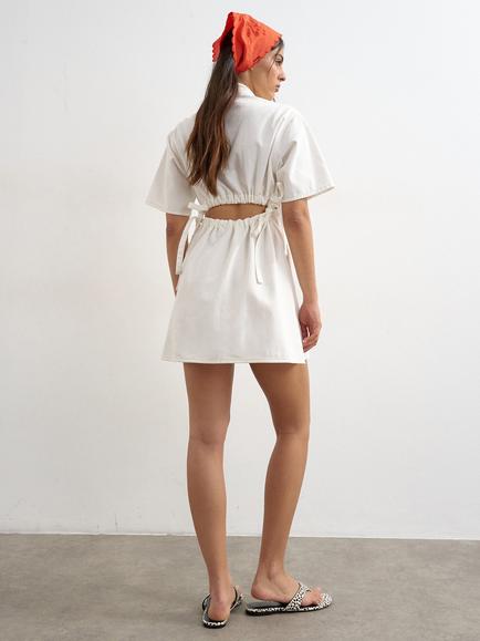 Topshop Tie Detail Short Sleeve Denim Mini Shirt Dress, White - view 2, White