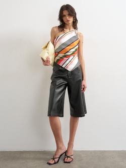 Topshop One Shoulder Striped Satin Top, Multi, Multi