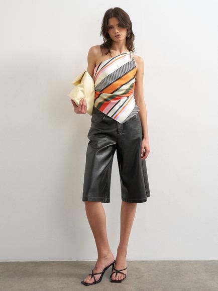 Topshop One Shoulder Striped Satin Top, Multi, Multi
