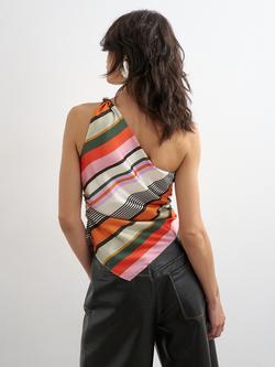 Topshop One Shoulder Striped Satin Top, Multi - view 2, Multi