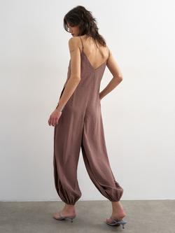 Topshop Balloon Leg Sleeveless Jumpsuit, Brown - view 2, Brown