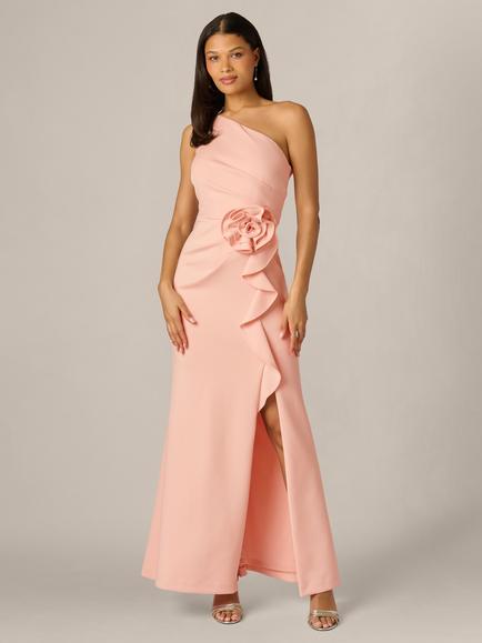 Adrianna Papell Scuba Rosette One Shoulder Maxi Dress, Blush, Blush