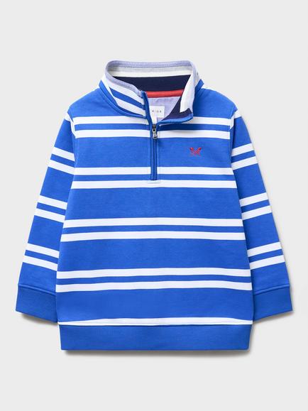 Crew Clothing Kids' Striped Half Zip Sweatshirt, White, White