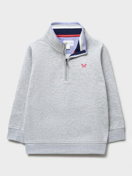 Crew Clothing Kids' Cotton Blend Half Zip Sweatshirt, Graphite Grey, Graphite Grey