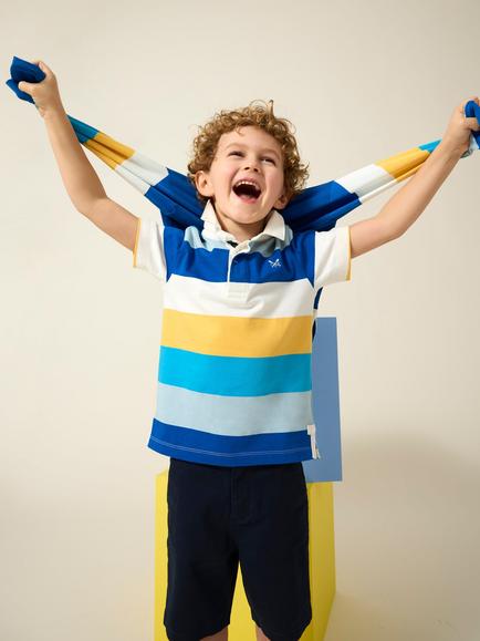 Crew Clothing Kids' Striped Polo Shirt, Multi Blue, Multi Blue