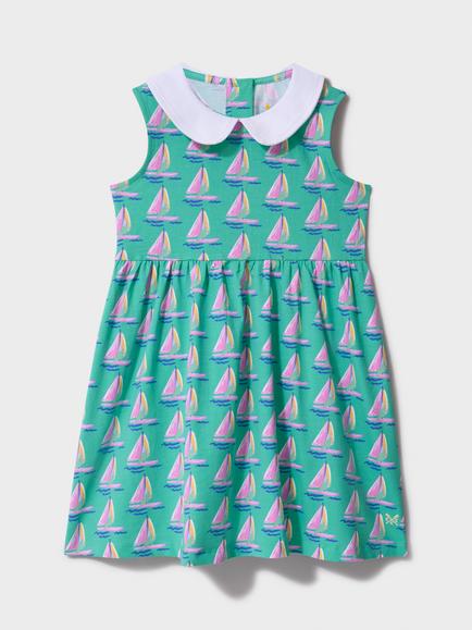 Crew Clothing Kids' Boats Peter Pan Sleeveless Dress, Aqua Blue, Aqua Blue