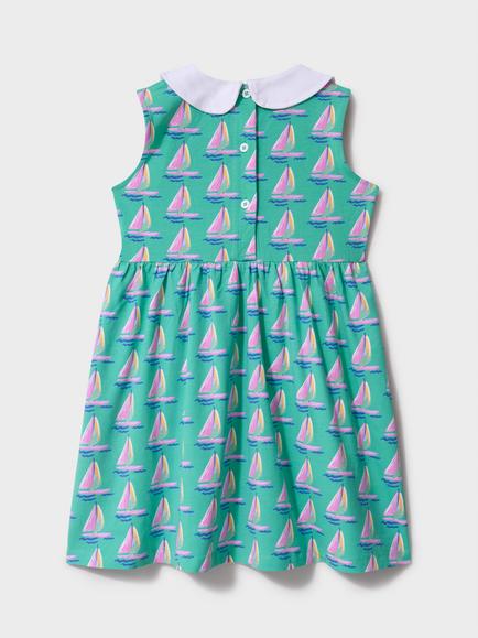 Crew Clothing Kids' Boats Peter Pan Sleeveless Dress, Aqua Blue - view 2, Aqua Blue