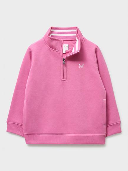 Crew Clothing Kids' Half Zip Sweatshirt, Pastel Pink