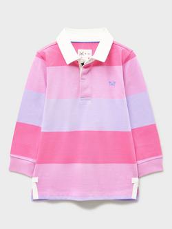 Crew Clothing Kids' Long Sleeve Striped Rugby Shirt, Multi Pink, Multi Pink