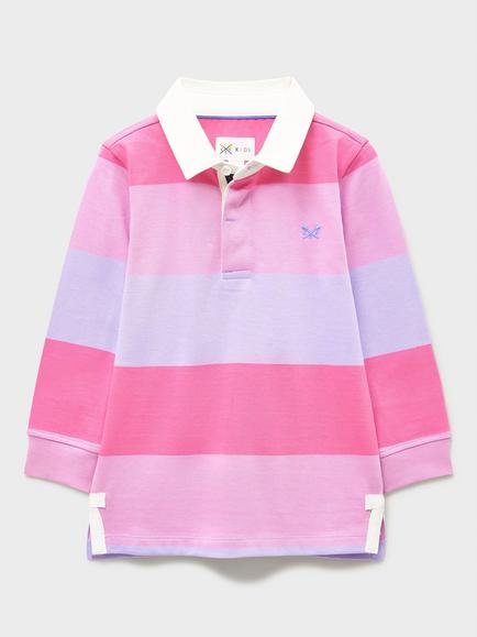 Crew Clothing Kids' Long Sleeve Striped Rugby Shirt, Multi Pink, Multi Pink