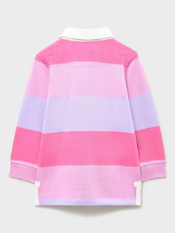 Crew Clothing Kids' Long Sleeve Striped Rugby Shirt, Multi Pink - view 2, Multi Pink
