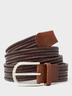 Crew Clothing Stretch Woven Leather Belt, Tan