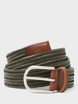 Crew Clothing Stretch Woven Leather Belt, Olive Green
