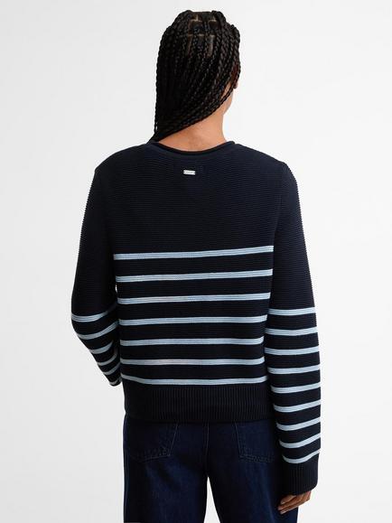 Barbour Hinton Striped Crew Neck Cotton Knit Jumper, Dark Navy Stripe - view 2, Dark Navy Stripe