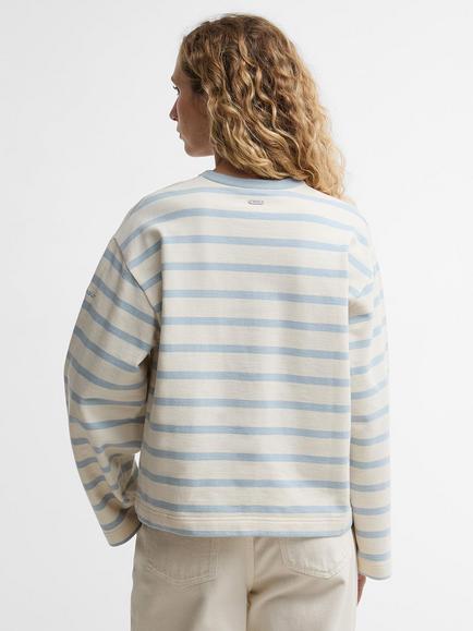 Barbour Fawley Striped Cotton Sweatshirt, Ecru/Blue Stripe - view 2, Ecru/Blue Stripe