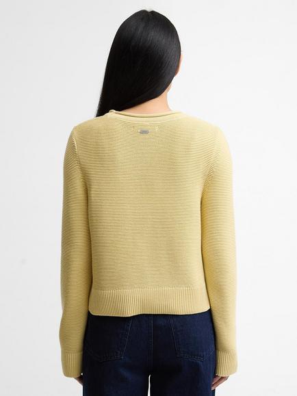 Barbour Fawley Crew Neck Cotton Knit Jumper, Soured Citrus - view 2, Soured Citrus