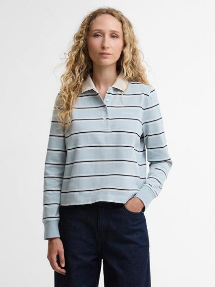 Barbour Ashwell Striped Cotton Rugby Shirt, Celestial Blue Stripe, Celestial Bl Stripe
