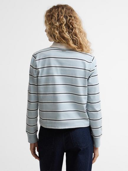 Barbour Ashwell Striped Cotton Rugby Shirt, Celestial Blue Stripe - view 2, Celestial Bl Stripe