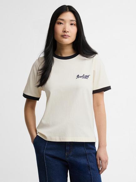 Barbour Madeline Tipped Cotton T-Shirt, Ecru/Dark Navy, Ecru/Dark Navy