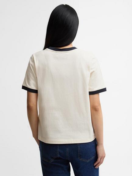 Barbour Madeline Tipped Cotton T-Shirt, Ecru/Dark Navy - view 2, Ecru/Dark Navy