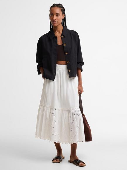 Barbour Avebury Cotton Midi Skirt, White, White