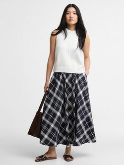 Barbour Baiton Tartan Midi Skirt, Navy/White Check, Navy/White Check
