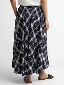 Barbour Baiton Tartan Midi Skirt, Navy/White Check - view 2, Navy/White Check