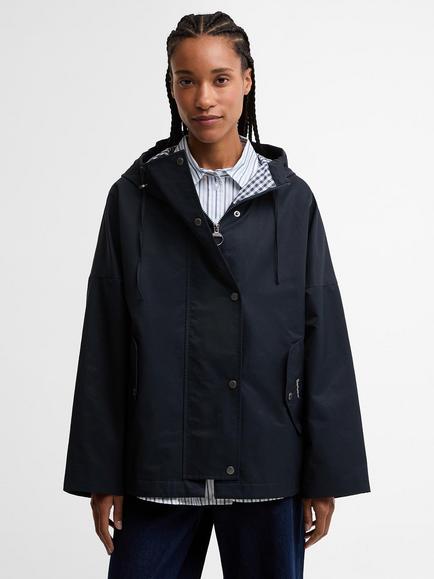 Barbour Kingswood Showerproof Hooded Jacket, Navy/Navy Gingham, Navy/Navy Gingham