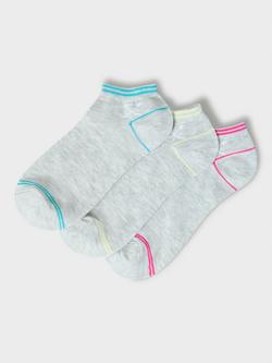 Crew Clothing Stripe Edge Bamboo Rich Trainer Socks, Pack of 3, Graphite Grey/Multi, Graphite Grey/Multi