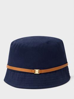 Crew Clothing Leather Trim Bucket Hat, Navy Blue
