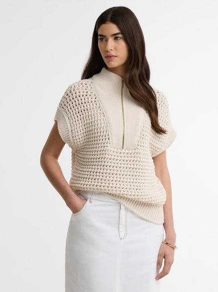 Barbour International Niamh Pointelle Cotton Knit Vest, Light Stone, Light Stone