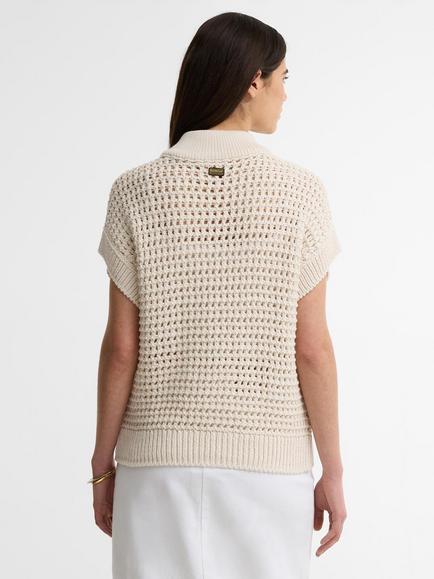Barbour International Niamh Pointelle Cotton Knit Vest, Light Stone - view 2, Light Stone